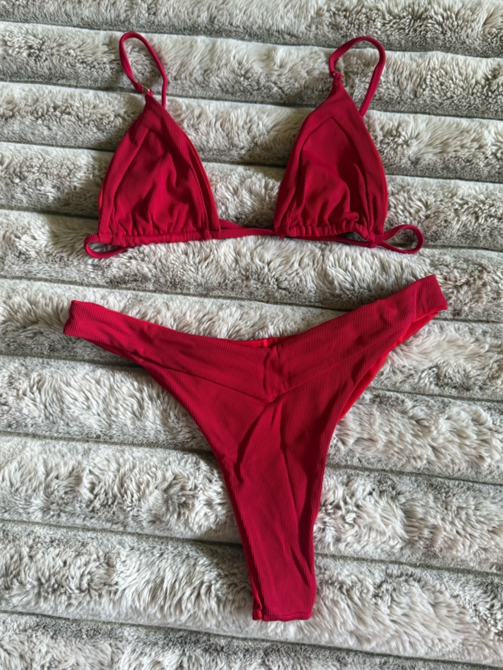 KBSWIM Red Ribbed Triangle Bikini Top